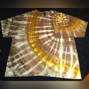 Brown And Gold Shoulder Spiral Ice Dye Tie Dye T Shirt ~ Sz 4XL